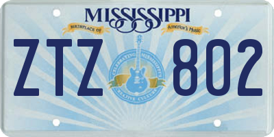 MS license plate ZTZ802