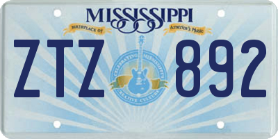 MS license plate ZTZ892