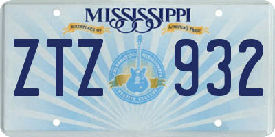 MS license plate ZTZ932