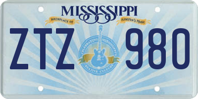 MS license plate ZTZ980