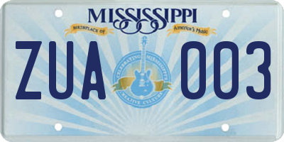 MS license plate ZUA003