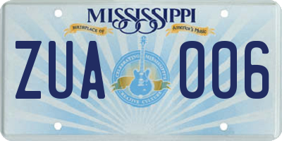 MS license plate ZUA006