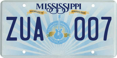 MS license plate ZUA007