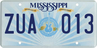 MS license plate ZUA013