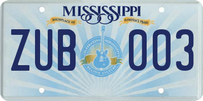 MS license plate ZUB003