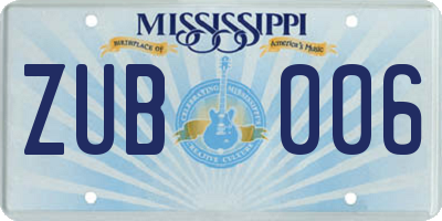MS license plate ZUB006