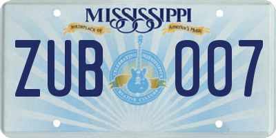 MS license plate ZUB007