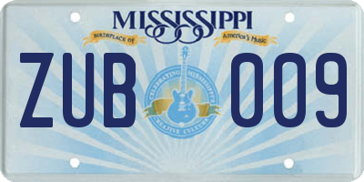 MS license plate ZUB009