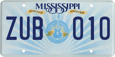 MS license plate ZUB010