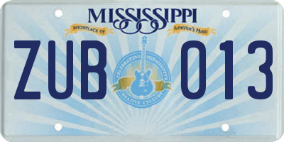 MS license plate ZUB013