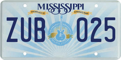 MS license plate ZUB025