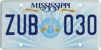 MS license plate ZUB030