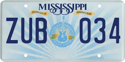 MS license plate ZUB034