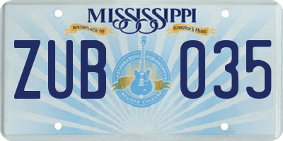 MS license plate ZUB035