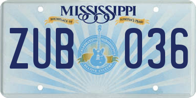 MS license plate ZUB036