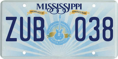 MS license plate ZUB038