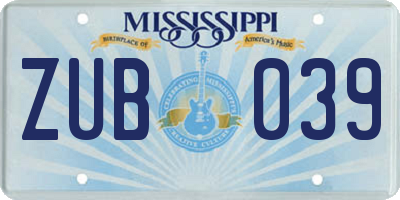 MS license plate ZUB039