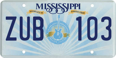 MS license plate ZUB103