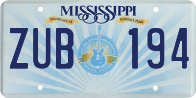 MS license plate ZUB194