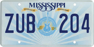 MS license plate ZUB204