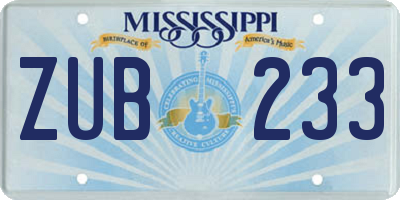 MS license plate ZUB233