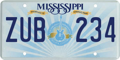 MS license plate ZUB234
