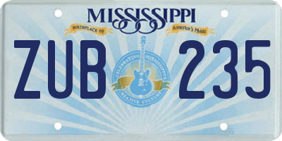 MS license plate ZUB235