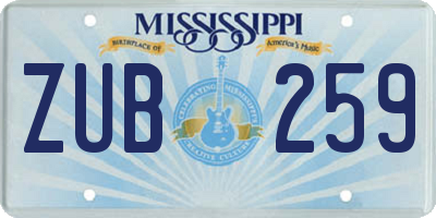 MS license plate ZUB259