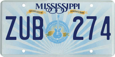 MS license plate ZUB274