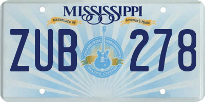 MS license plate ZUB278