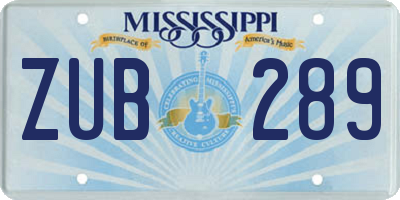 MS license plate ZUB289
