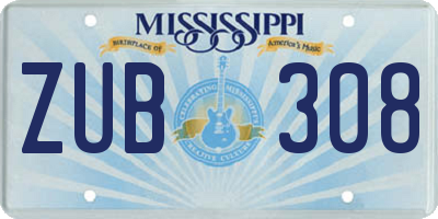 MS license plate ZUB308