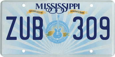 MS license plate ZUB309