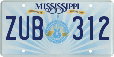 MS license plate ZUB312