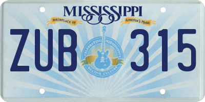 MS license plate ZUB315