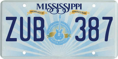 MS license plate ZUB387