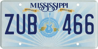 MS license plate ZUB466