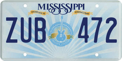 MS license plate ZUB472