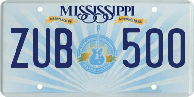 MS license plate ZUB500