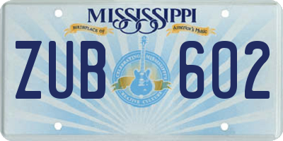 MS license plate ZUB602