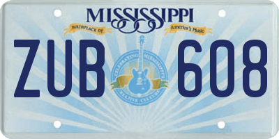 MS license plate ZUB608