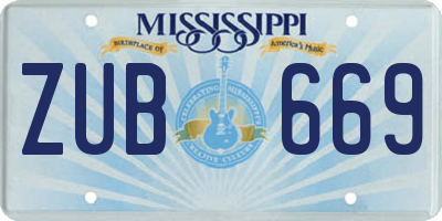 MS license plate ZUB669