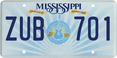 MS license plate ZUB701