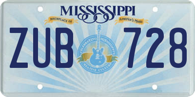 MS license plate ZUB728