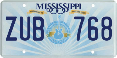 MS license plate ZUB768