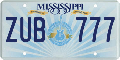 MS license plate ZUB777