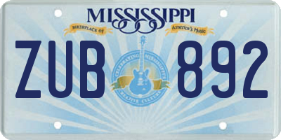 MS license plate ZUB892