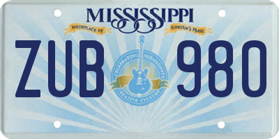 MS license plate ZUB980