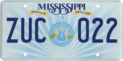 MS license plate ZUC022