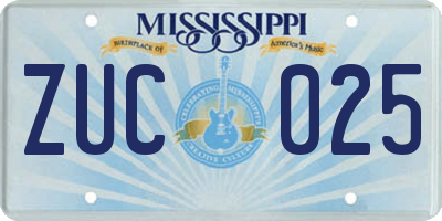 MS license plate ZUC025